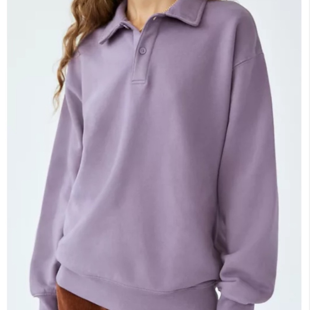 Perfect Condition TNA Cozy Fleece Boyfriend Polo Sweatshirt